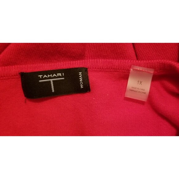 Tahari Women's Knit Sweater Top Tunic Plus Size 1X Red Hi-Lo Hem Long Sleeve - Picture 4 of 5